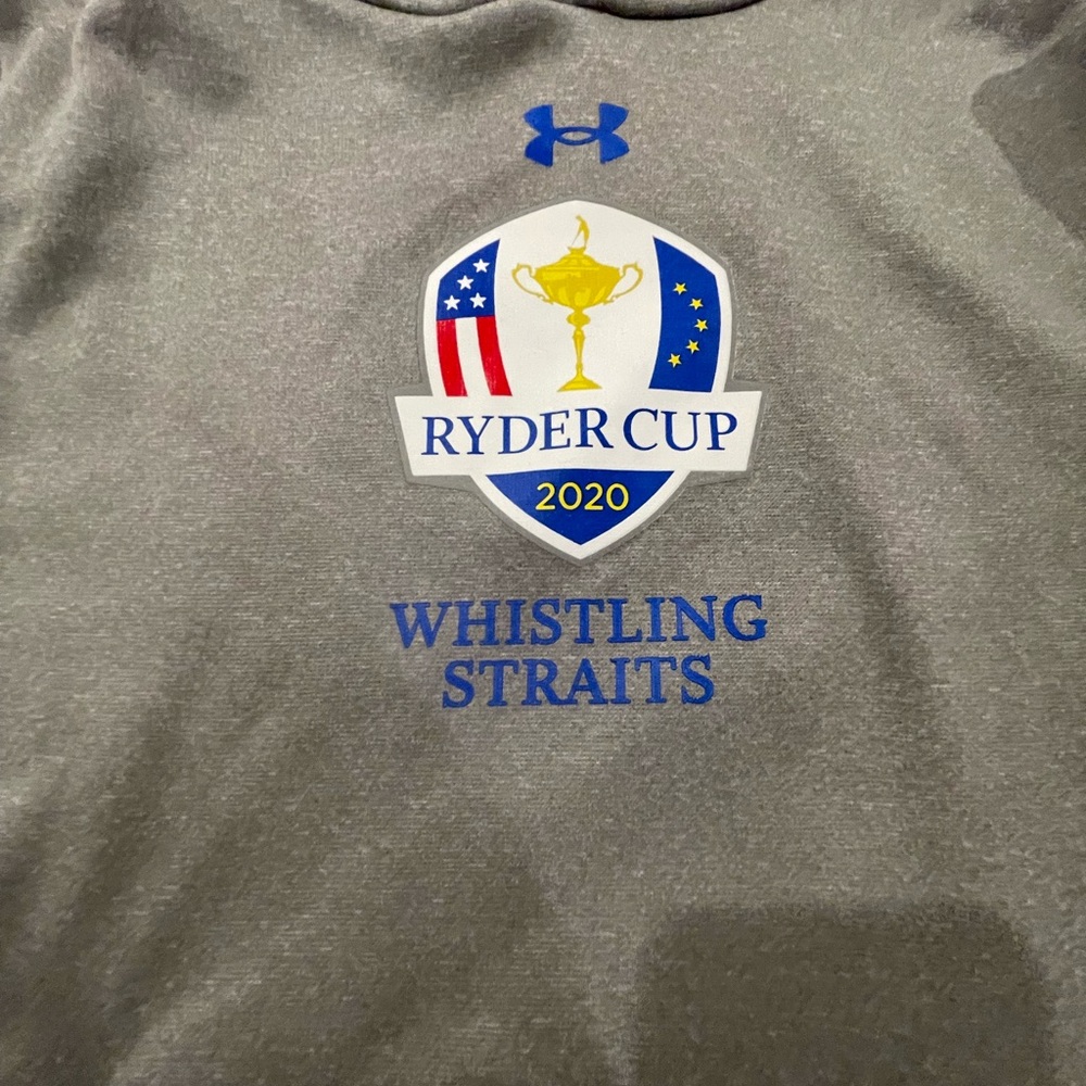 Under Armour Gray Ryder Cup hoodie whistling straights with Blue Logo